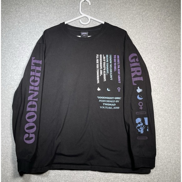 Twomad Goodnight Girl Long Sleeve T Shirt Black Size 2XL Youtuber RARE HTF‎ RIP